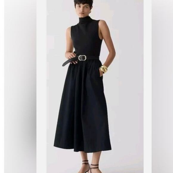 J. Crew Fitted Mock Neck Quiet Luxury Career Dress With Poplin Skirt Black 2X - Picture 1 of 6